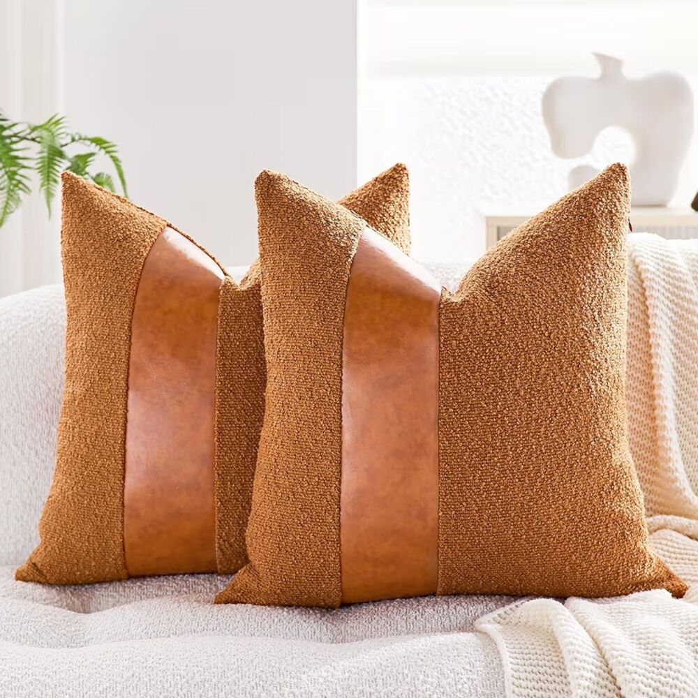 Set of 2 Faux Leather Stripe Throw Pillow Covers 20x20 NEW